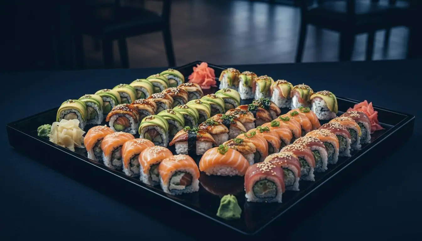 Deluxe Sushi Mandala platter featuring premium assorted Nigiri and Sashimi